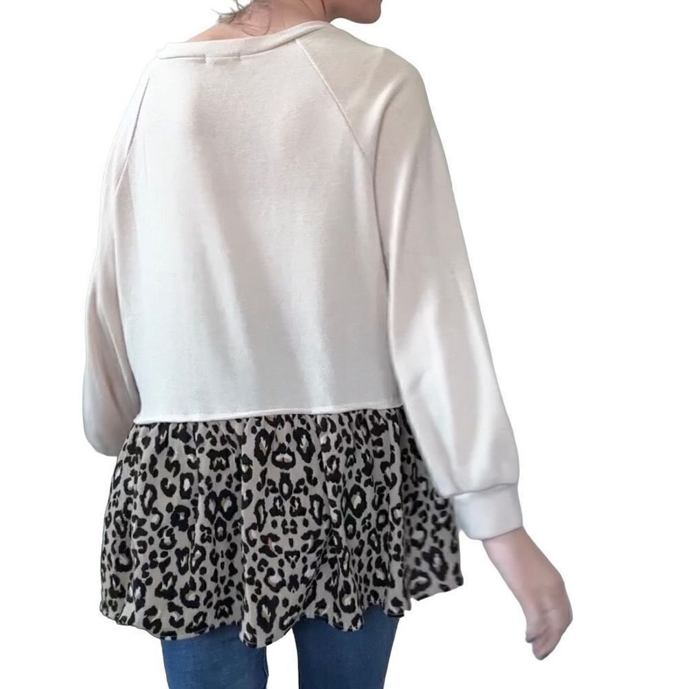 Entro Boutique Beige Black Leopard Print Oversized Pullover Sweater XL - Picture 2 of 10
